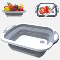 4-1 Collapsible Cutting Board, Drain Colander, Washbasin: White Grey