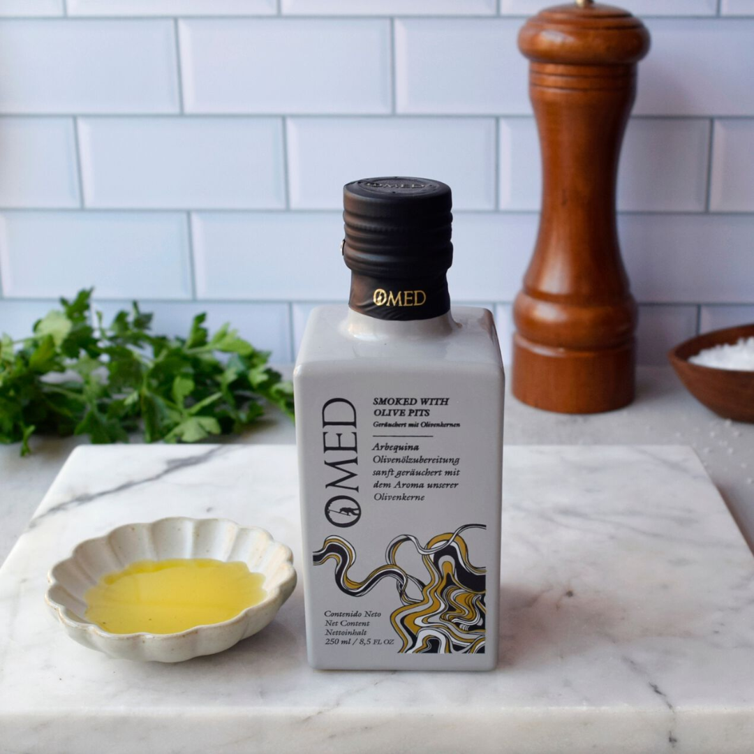 O-Med Olive Pit Smoked Arbequina Extra Virgin Olive Oil 250 ml