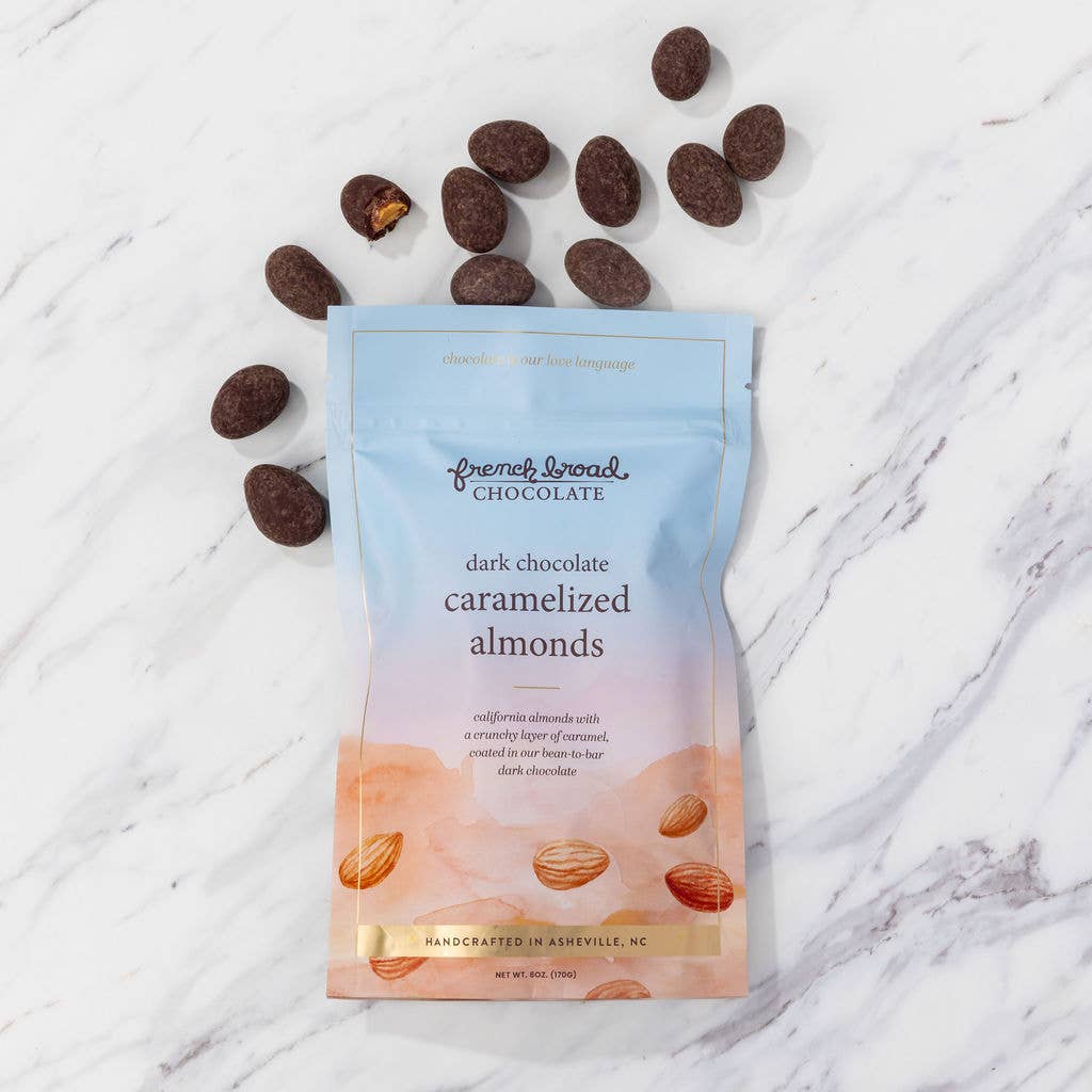 French Broad Chocolate - Dark Chocolate-Covered Caramelized Almonds - 6oz
