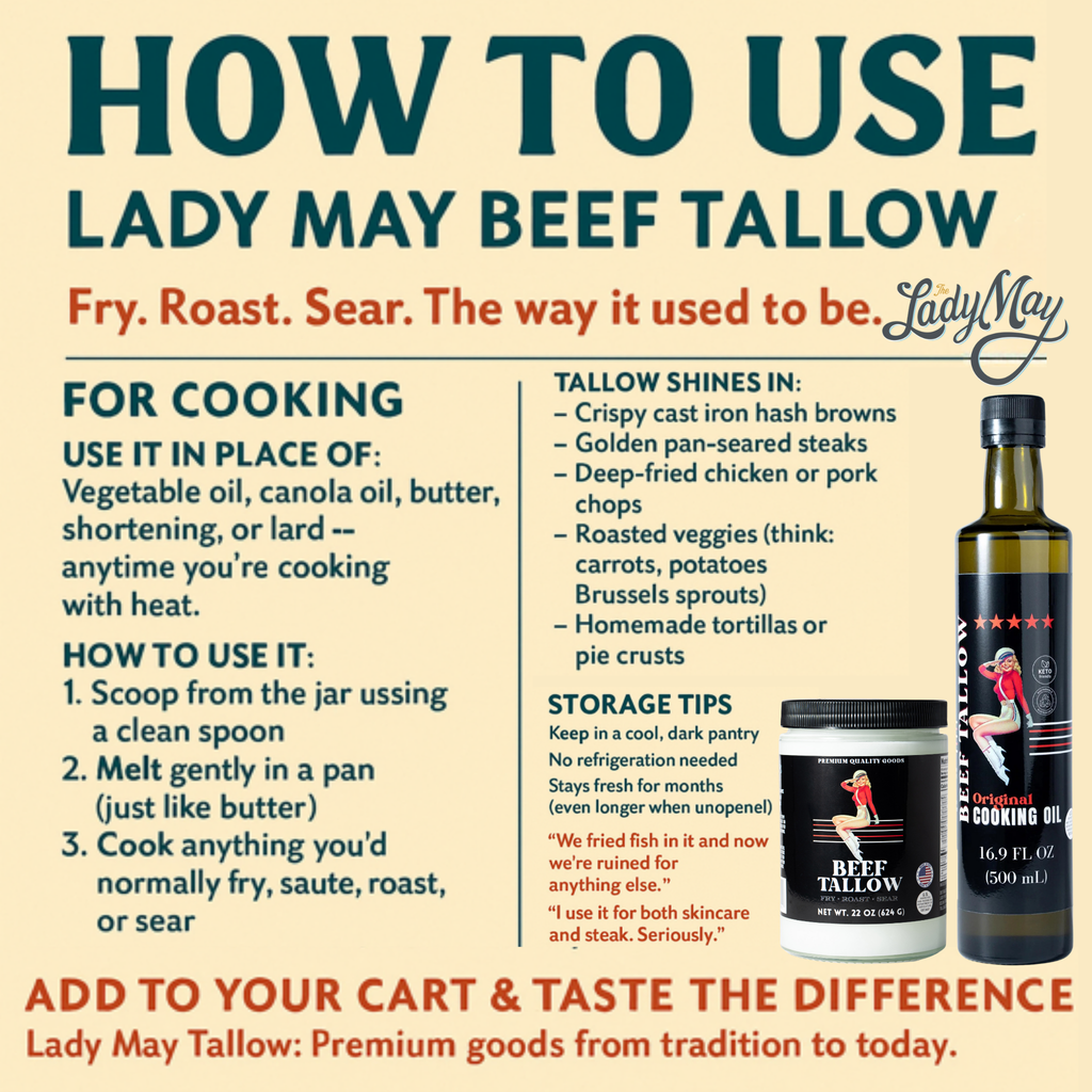 May's Market @ TLM - Premium Grass-Fed Beef Tallow Cooking Oil - Flavor: Original