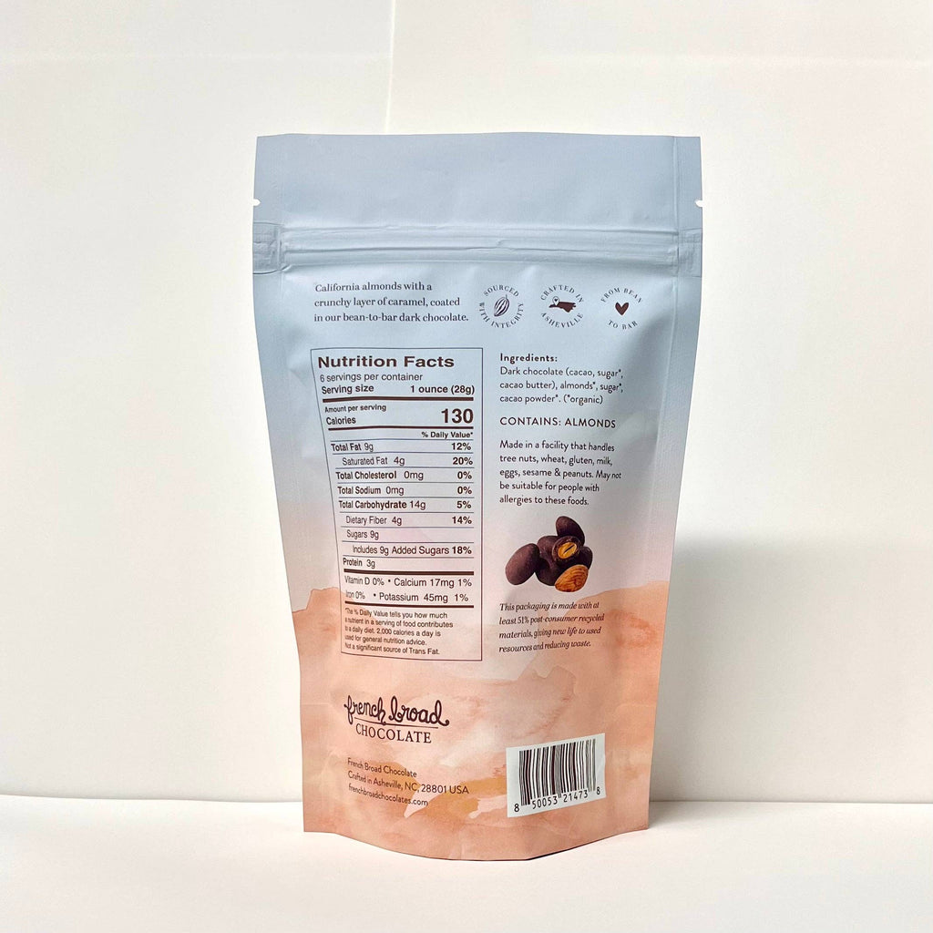 French Broad Chocolate - Dark Chocolate-Covered Caramelized Almonds - 6oz