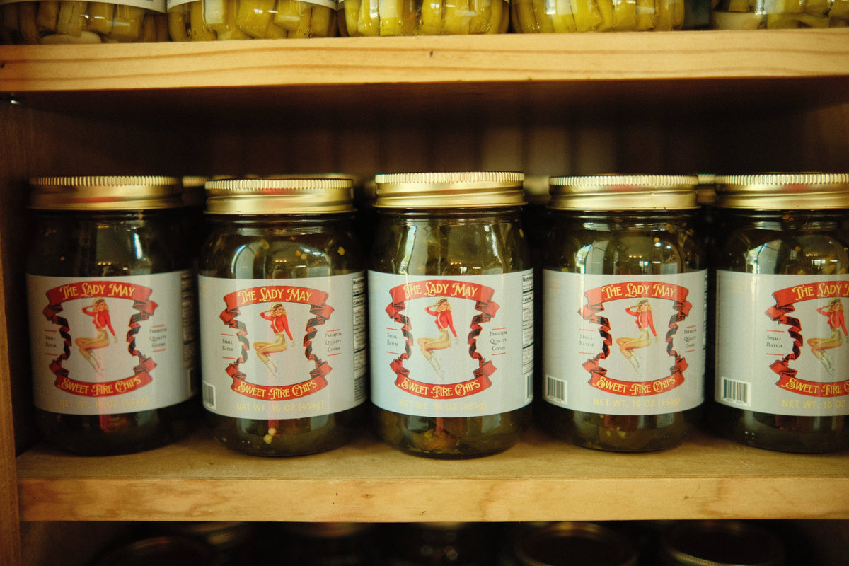 May's Market @ TLM - Sweet Fire Pickle Slices - Sweet & Spicy Chips | Small Batch Restaurant Made | Lady May - 16oz