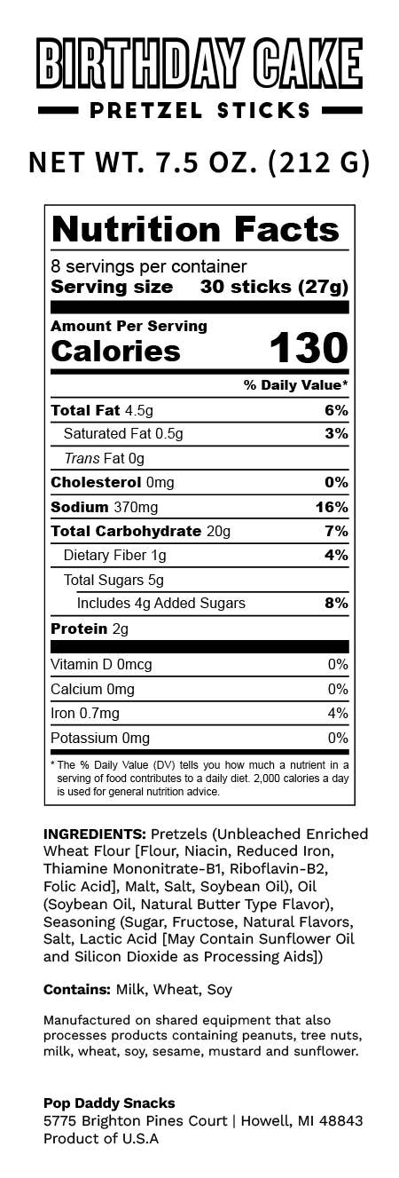Pop Daddy - Birthday Cake Seasoned Pretzels  7.5oz