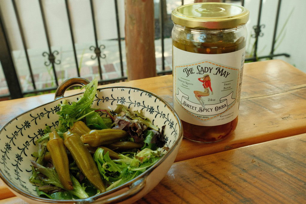 May's Market @ TLM - Sweet & Spicy Pickled Okra - Southern Style | Small Batch Restaurant Made | Lady May - 24oz