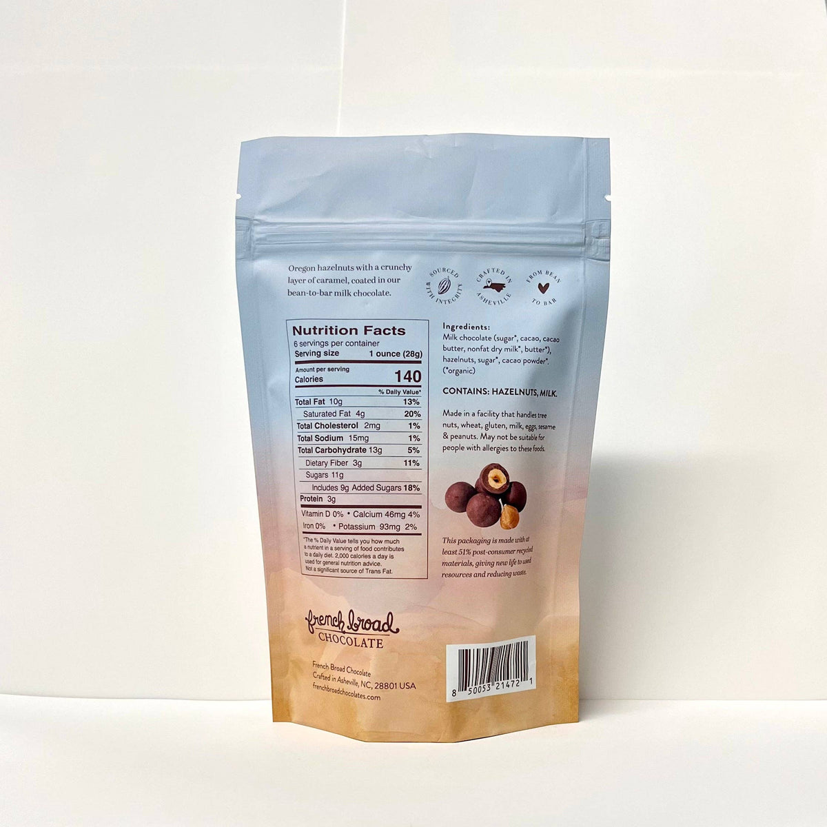 French Broad Chocolate - Milk Chocolate-Covered Caramelized Hazelnuts - 6oz