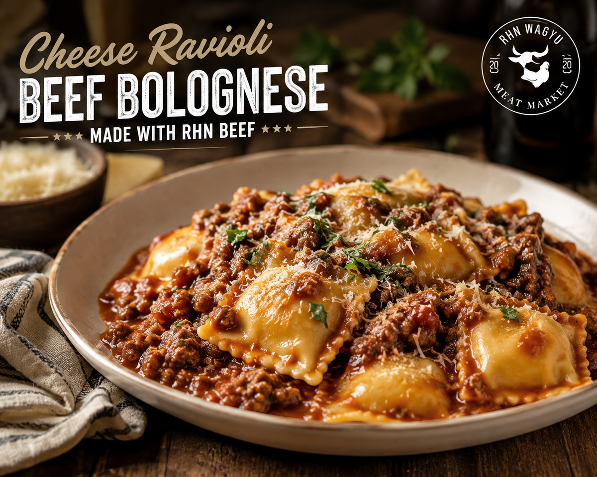 Cheese Ravioli Beef Bolognese with RHN Beef