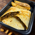 Philly Cheesesteak Quesadilla with RHN Beef and Potato Wedges