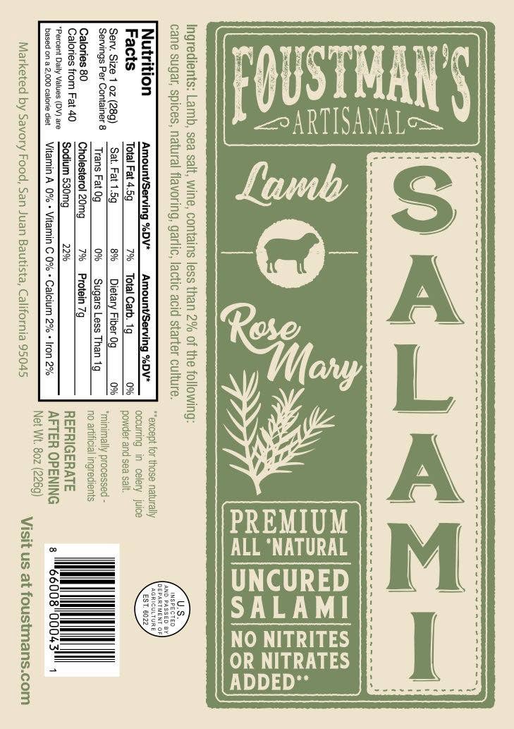 Foustman's Salami - LAMB ROSEMARY | FOUSTMAN'S ALL-NATURAL UNCURED SALAMI - 8oz