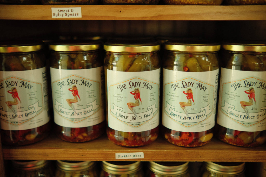 May's Market @ TLM - Sweet & Spicy Pickled Okra - Southern Style | Small Batch Restaurant Made | Lady May - 24oz